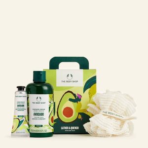 The Body Shop Lather & Quench Avocado Shower gel & Hand Balm with Bath net